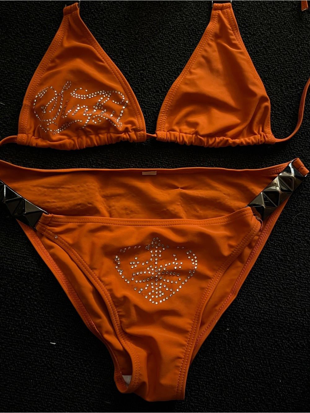 Rhinestone Accent Orange Triangle Bikini Set sinful